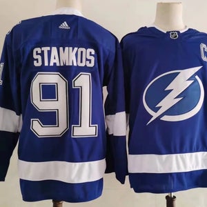 Tampa Bay Lightning 91 Steven Stamkos Blue Ice Hockey Jerseys size 54