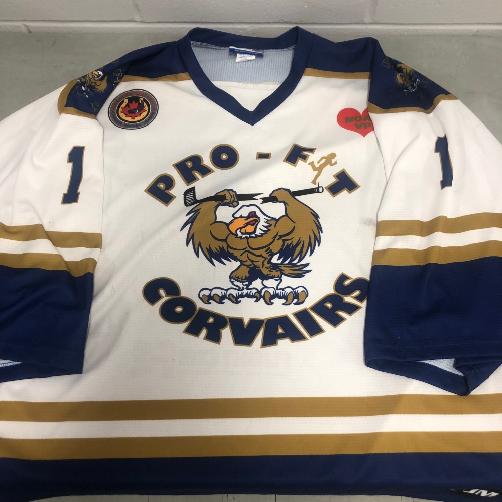 Goalie cut Caledonia Corvairs GOJHL game jersey #1