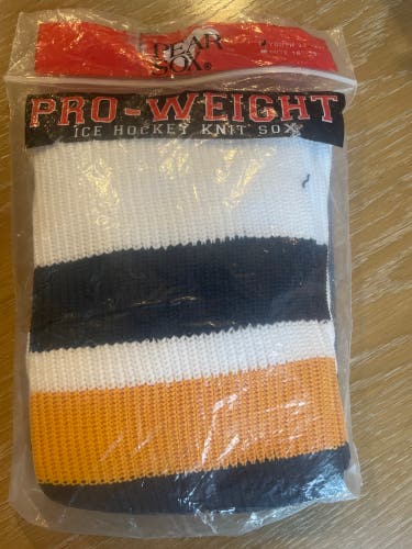 New white/blue/yellow Youth 22-24 “ Knit Socks