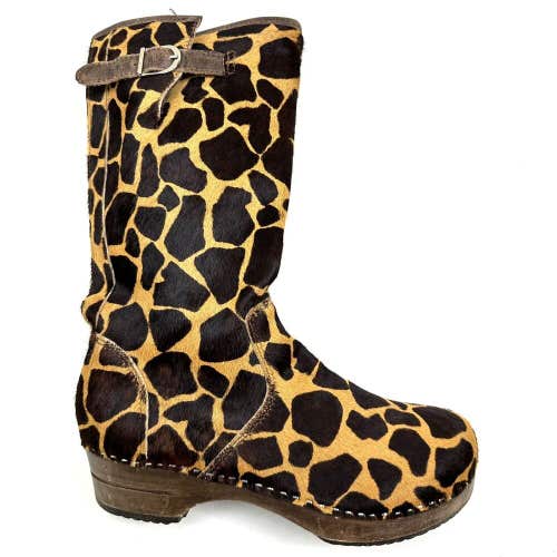 Hanna Andersson Clog Boots Zip Up Leopard Print Faux Mohair Size 39 US 8-8.5