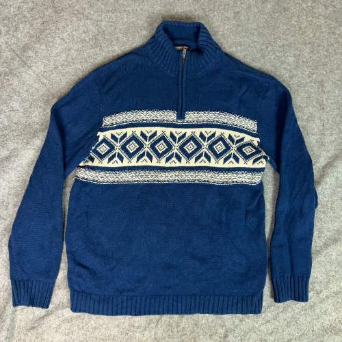 American Eagle Mens Sweater Large Blue White Pullover 1/4 Zip Wool Blend Casual