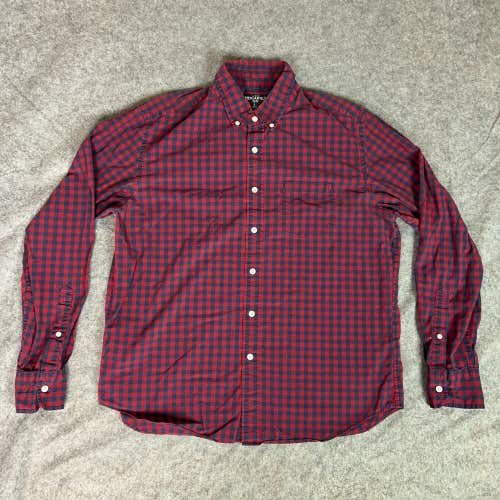 J Crew Mens Shirt Large Red Blue Check Button Up Long Sleeve Casual Top Pocket