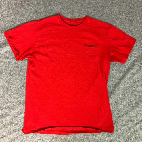 Columbia Mens Shirt Medium Red Short Sleeve Tee Back Logo Spellout Gorpcore Top