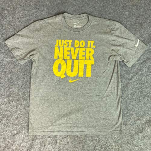 Nike Mens Shirt Large Gray Yellow Swoosh Tee Short Sleeve Just Do It Logo Sports