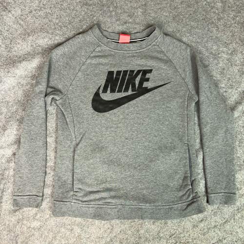 Nike Womens Sweatshirt Small Gray Black Air Logo Sweater Pockets Gym Lounge Top