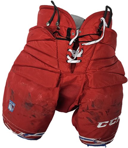 CCM HPG 14A CUSTOM PRO STOCK HOCKEY GOAL PANTS RED FIT 3 RANGERS NHL (2)(11559)