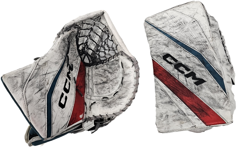 CCM EXTREME FLEX 6 GOALIE GLOVE AND BLOCKER SET CUSTOM PRO STOCK USED BOYKO(11590)