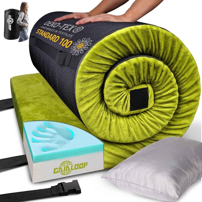 GAIALOOP Thick Memory Foam Camping Mattress Sleeping Pad Single Avacado Green