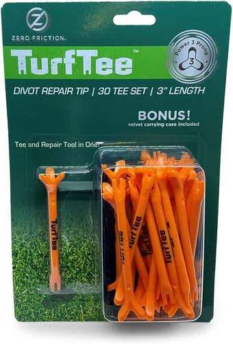 Zero Friction Turf Tees Power 3-Prong (3" Orange, 30pk) Golf Tee / Repair Tool