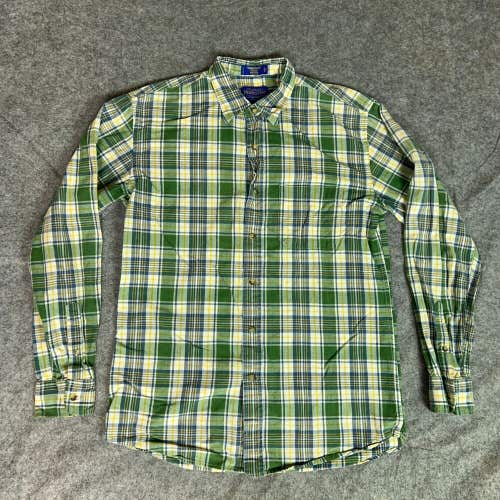 Pendleton Mens Shirt Medium Green White Plaid Button Front Fitted Casual Thomas