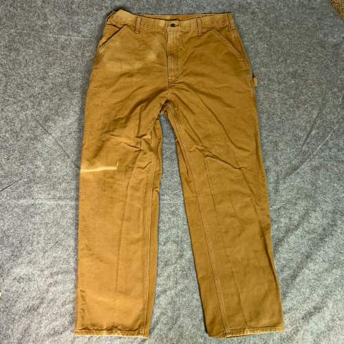 Carhartt Men Pants 38x34 Brown Carpenter Canvas Straight Logo Workwear Pocket