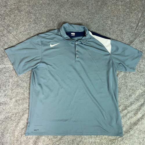 Nike Mens Shirt 2XL XXL Gray White Polo Short Sleeve Button Swoosh Fit Dry Top ^