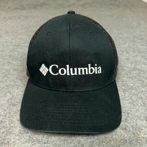 Columbia Mens Hat Small Black White Trucker Outdoor Mesh Spellout Logo Cap Top