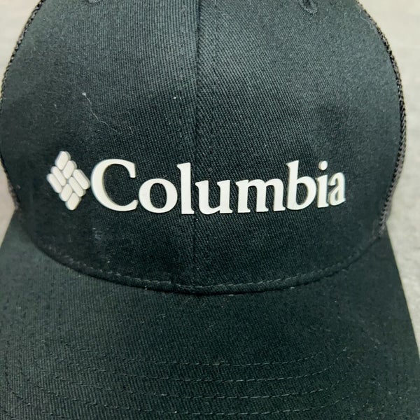 Columbia Mens Hat Small Black White Trucker Outdoor Mesh Spellout