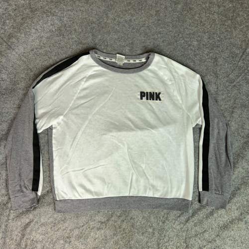 Victorias Secret Pink Womens Sweatshirt Large White Gray Varsity Comfy Casual