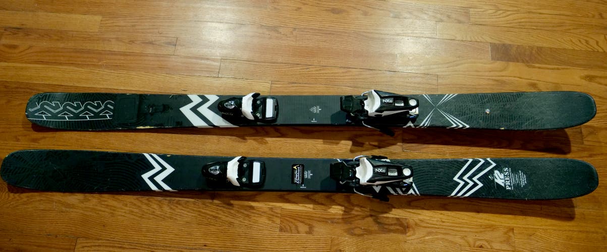 Used Unisex K2 149 cm Press Park Skis With Look NX Bindings Max Din 10 Twin Tip