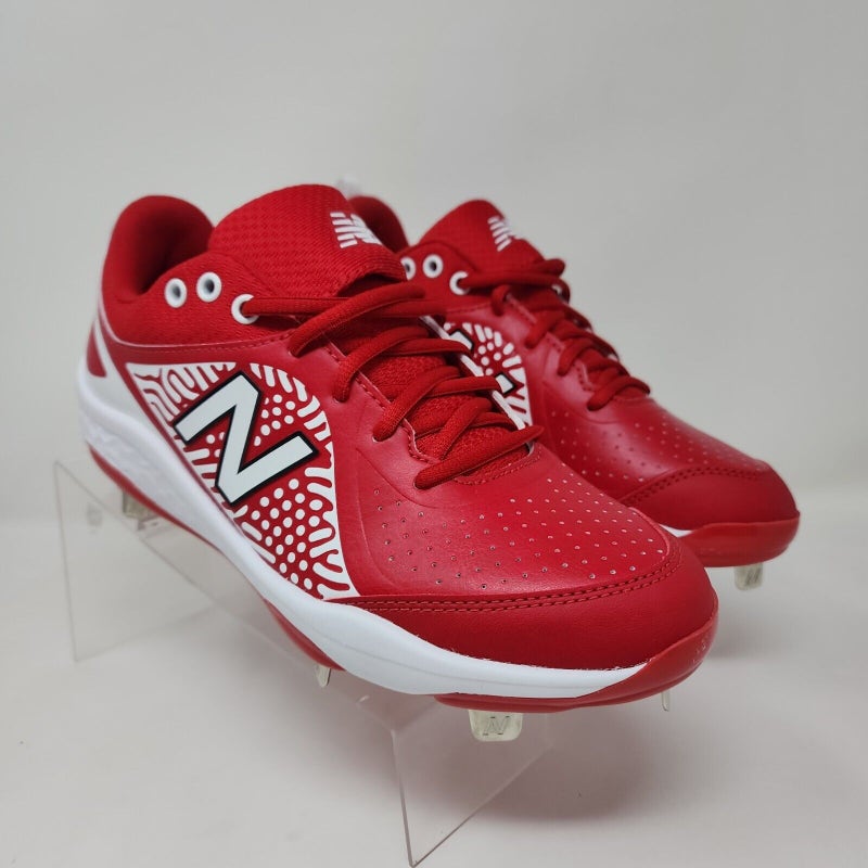 New Balance Softball Cleat Women 8 Red Velo Logo Leather Lace Up Metal Fastpitch