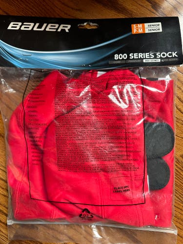 New Bauer Sr S/M Hockey Socks red with white & black stripes