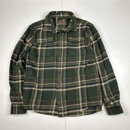 Orvis Button Up Flannel Shirt Green Plaid Pockets Men's Sz Large
