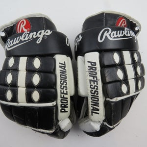 Vintage Black and White Leather Rawlings Ice Hockey Player Gloves Size 14.5"
