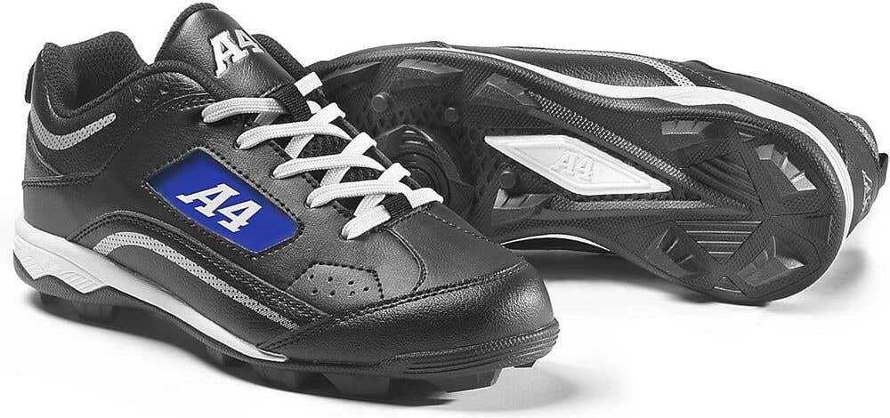 A4 Baseball Rookie Cleats Black with Interchangeable Team Color - Size 6.5