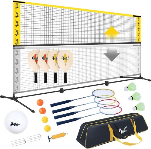 VSSAL 10FT Portable All-in-One Badminton, Pickleball and Kids’ Volleyball Net