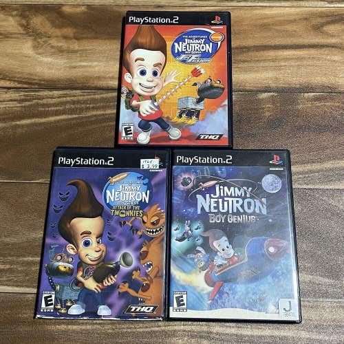 PS2 Jimmy Neutron: Boy Genius (Sony PlayStation 2, 2002) + Jet Fusion + Twonkies
