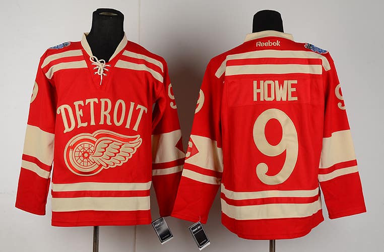 Detroit Red Wings 9 Gordie Howe Red Winter Heritage Classic Ice Hockey Jerseys 54