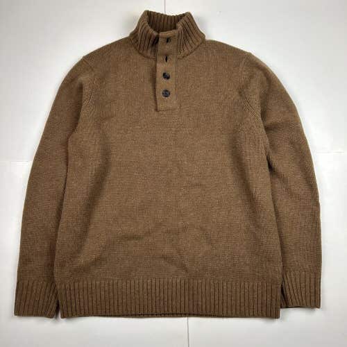 Bonobos 100% Lambswool Pullover Sweater Brown Quarter Button Neck Men's Large