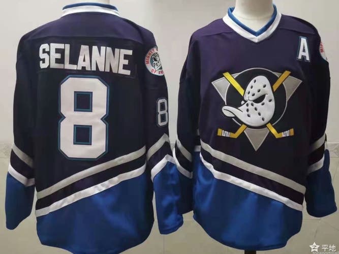 Anaheim Ducks 8 Teemu Selanne Purple Ice Hockey Jerseys Size 56