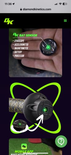 Diamond Kinetics 33/30 Old Hickory Baseball bat and SwingTracker sensor