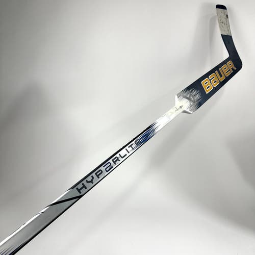 Used Navy and Gold Bauer Hyperlite 2 Goalie Stick P31 Curve 25" - #X14