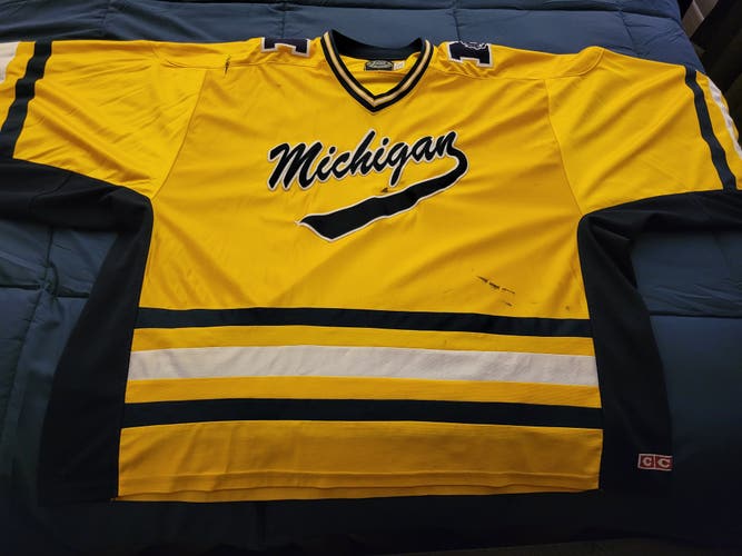Michigan Wolverine Yellow Used Goalie Cut Men's Jersey