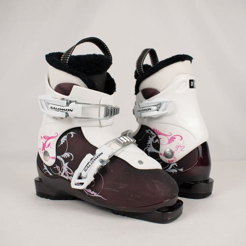 Used Kid's Salomon T2 RT All Mountain Ski Boots Kid's 3/3.5 Mondo 21/21.5 Purple/White