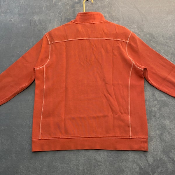 Tommy Bahama Relax Sweater Men Large Orange 1/4 Zip Dad Pullover Marlin Logo