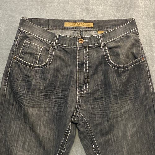 Koman Jeans Men 38x34 Grey Vintage Y2K Contrast Trim Straight Baggy Skater Pants