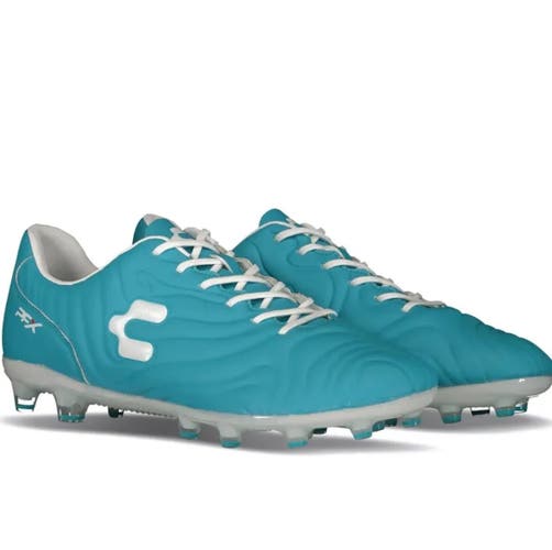 CHARLY STORM PFX FIRM GROUND TURQUOISE/WHITE SOCCER CLEATS SIZE 8