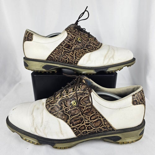 Footjoy Dryjoys Tour Golf Shoes White Brown Croc Leather 53754 Mens Size 12 M