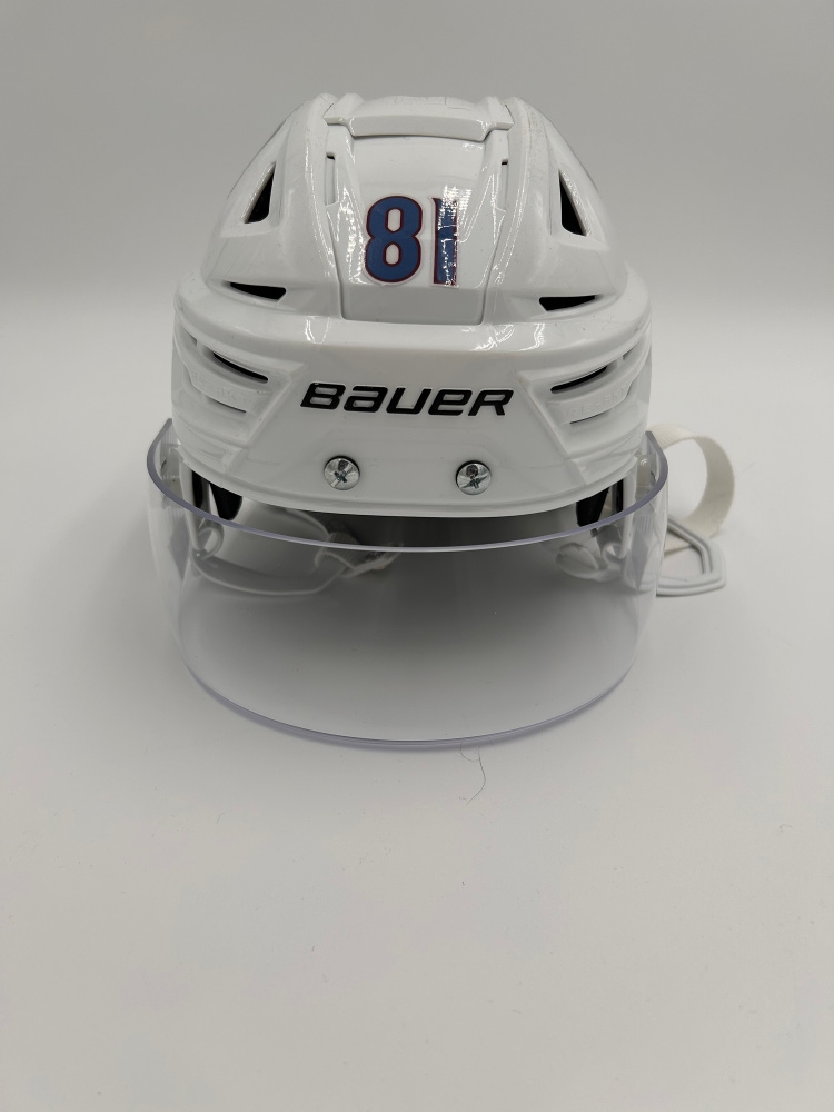 Used White  Small Bauer Pro Stock Colorado Avalanche Re-Akt 150 VN Helmet #81