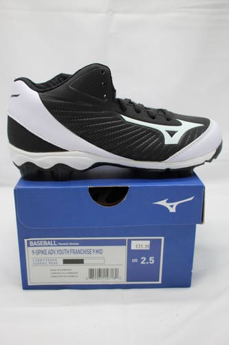 Mizuno 9-Spike Advanced Youth Franchise Size 2.5 Black Mid Top Baseball Cleats