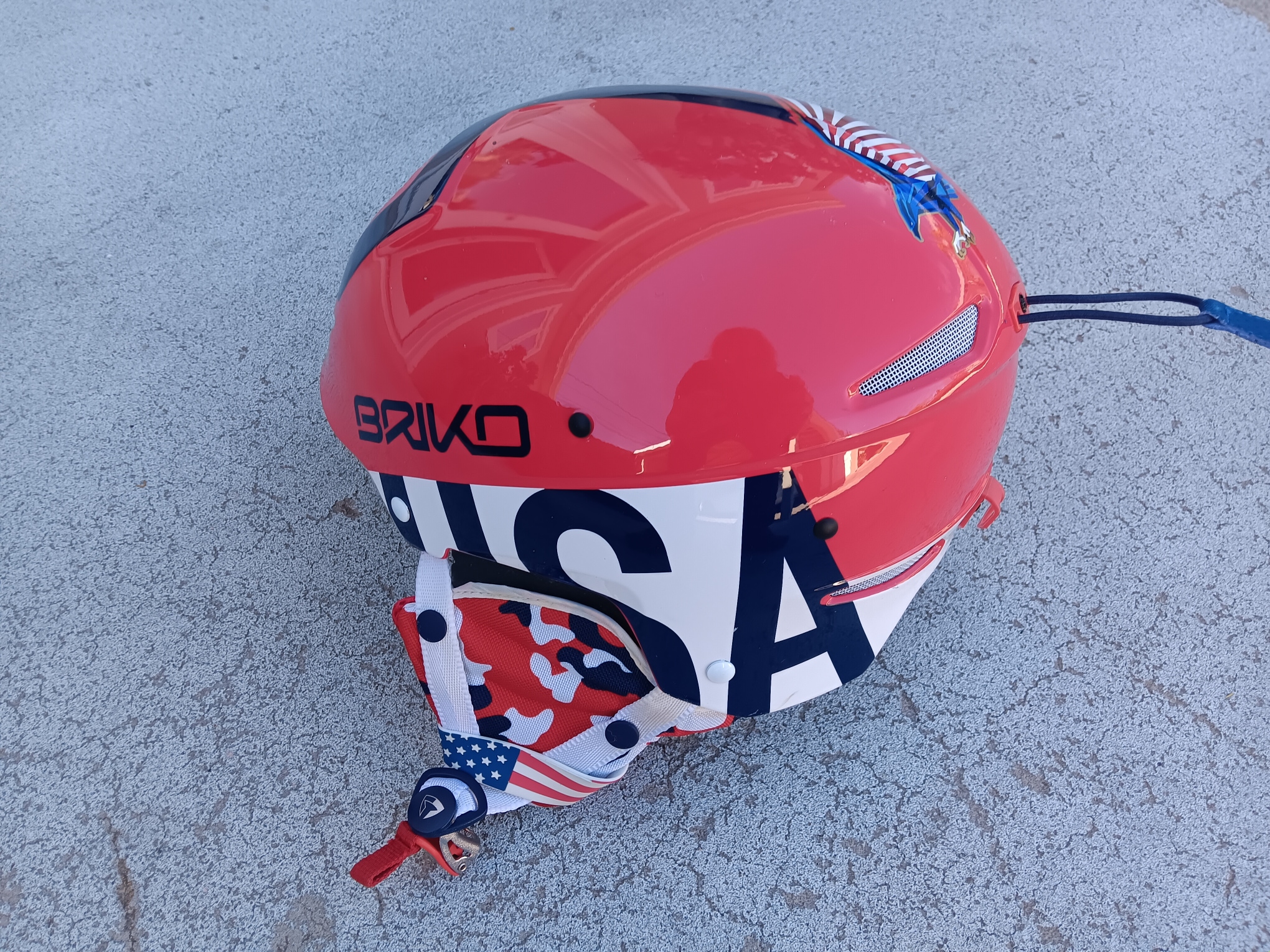 Briko USA Slalom Helmet | Model 8VSW-08 Size:64 | Red White Blue Eagle Flag Camo