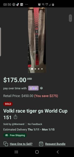 2022 Volkl 151 cm Racing Racetiger GS World Cup Skis Without Bindings