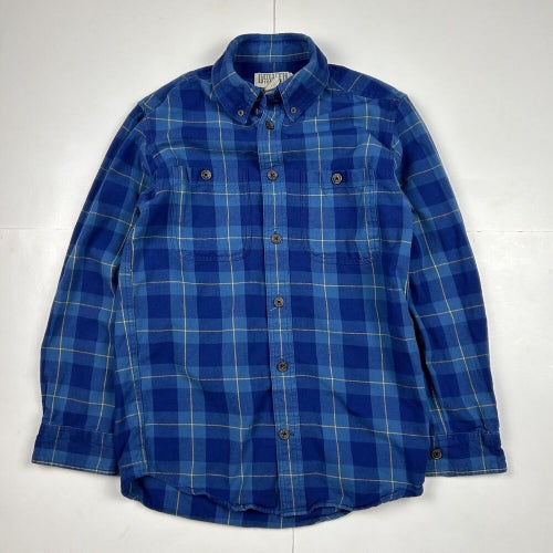 Duluth Trading Co Free Swingin Fire Hose Button Down Flannel Shirt Blue Plaid S
