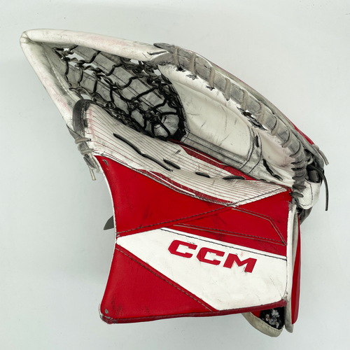 Used Regular CCM Axis 2 Pro Stock Goalie Glove (White/Red)