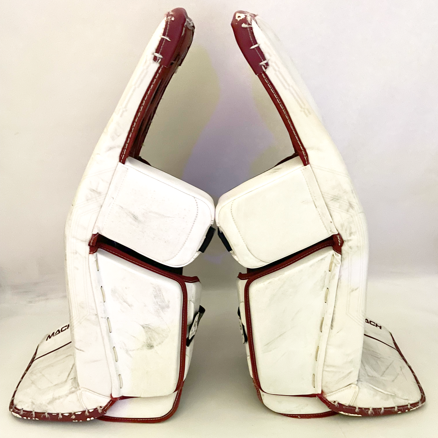 Used 36+" Pro Stock Bauer MACH Goalie Leg Pads (White/Maroon)