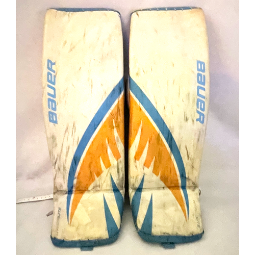 Used 36+" Pro Stock Bauer Hyperlite Goalie Leg Pads (White/Blue/Yellow)