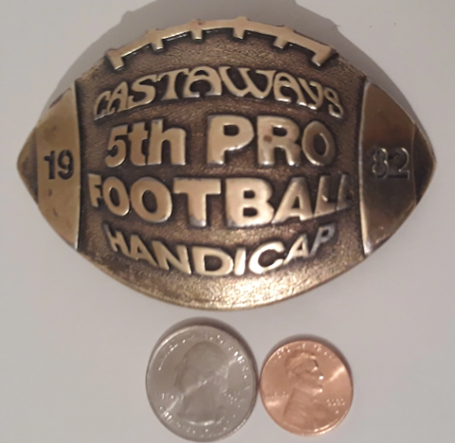 Vintage 1979 Metal Brass Belt Buckle, Castaways 5th Pro Football Handicap