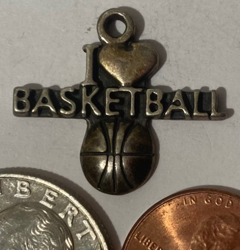 Vintage Sterling Silver 925 Metal Pendant, I Love Basketball, Sports, Hoops, Nice Design