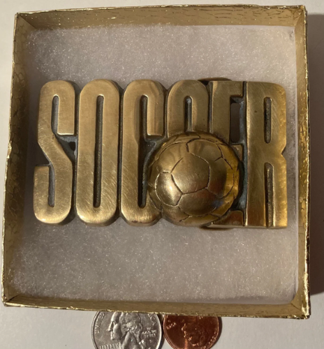 Vintage Metal Belt Buckle, Brass, Soccer, Sports