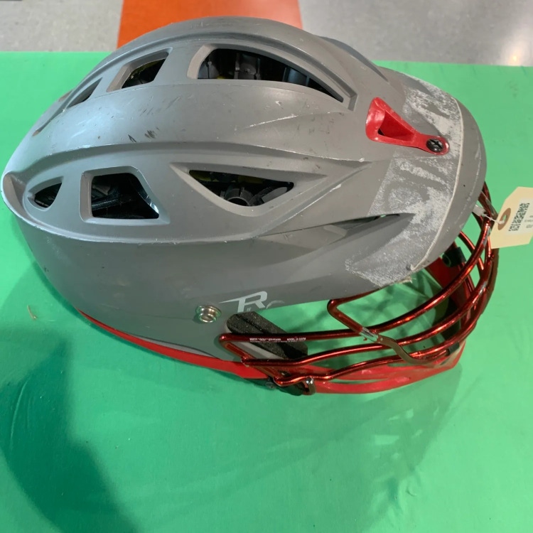 Used Gray Cascade R Helmet W/ Chrome Red Facemask & Chin Piece